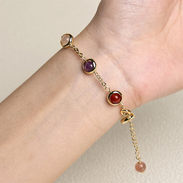 Pulsera de equilibrio de cuarzo fresa y amatista con cristales de colores de Buddha Stones - image 3
