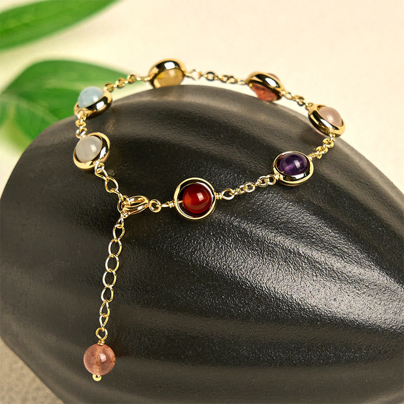 Pulsera de equilibrio de cuarzo fresa y amatista con cristales de colores de Buddha Stones - image 1