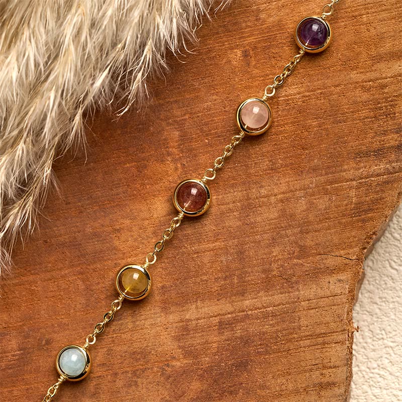 Pulsera de equilibrio de cuarzo fresa y amatista con cristales de colores de Buddha Stones - image 14