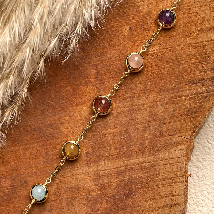 Pulsera de equilibrio de cuarzo fresa y amatista con cristales de colores de Buddha Stones - image 14