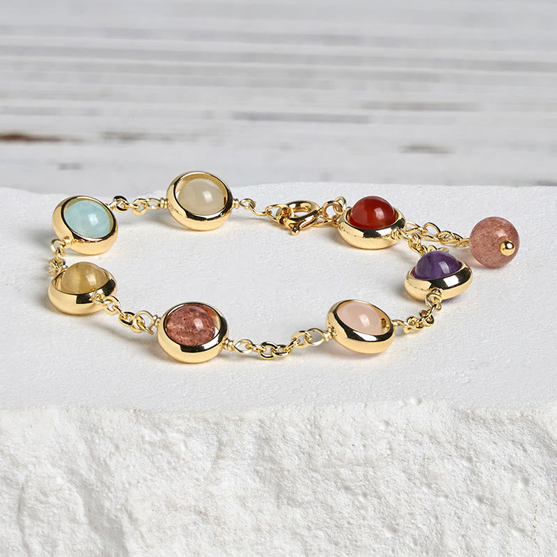 Pulsera de equilibrio de cuarzo fresa y amatista con cristales de colores de Buddha Stones - image 2