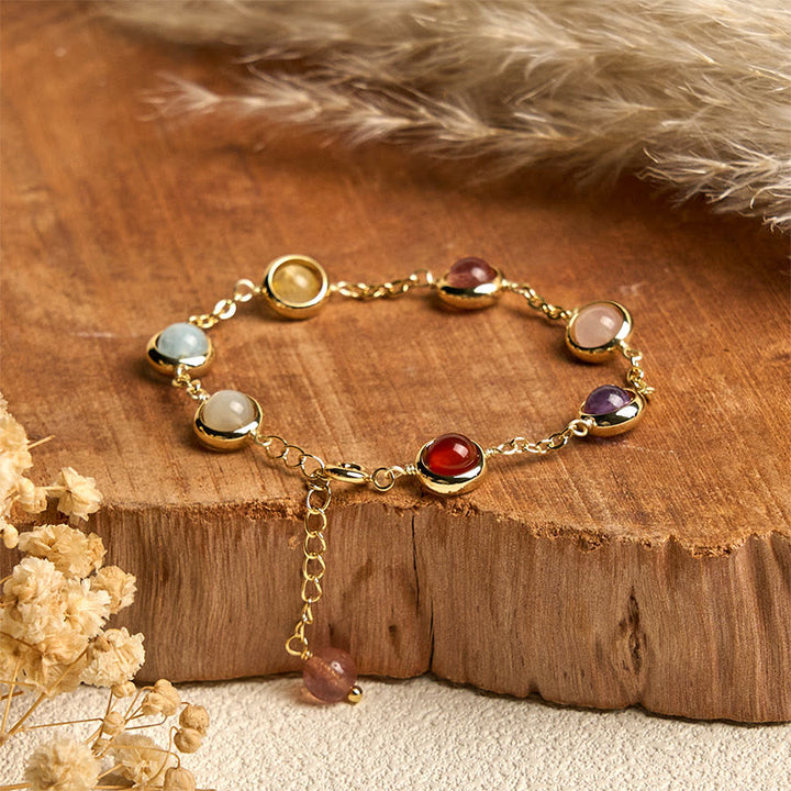 Pulsera de equilibrio de cuarzo fresa y amatista con cristales de colores de Buddha Stones - 8 mm - image 0