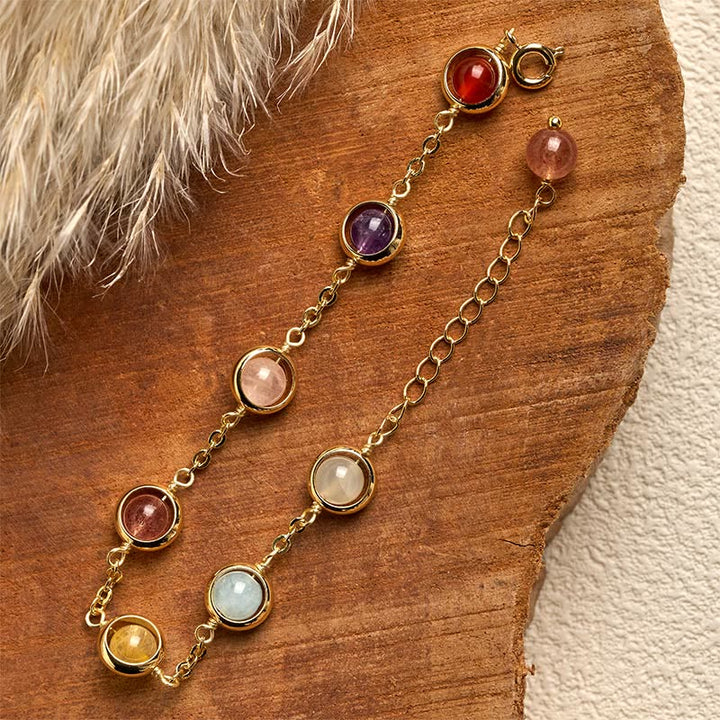 Pulsera de equilibrio de cuarzo fresa y amatista con cristales de colores de Buddha Stones - image 4