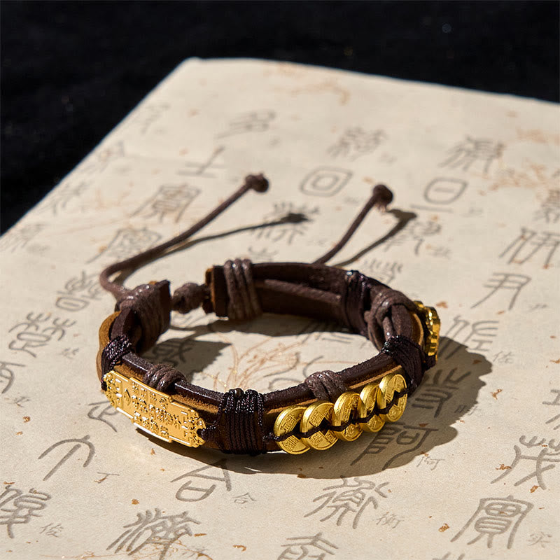 Pulsera de cuerda de cuero con Buddha Stones y monedas de los cinco emperadores Pi Xiu  - image 2