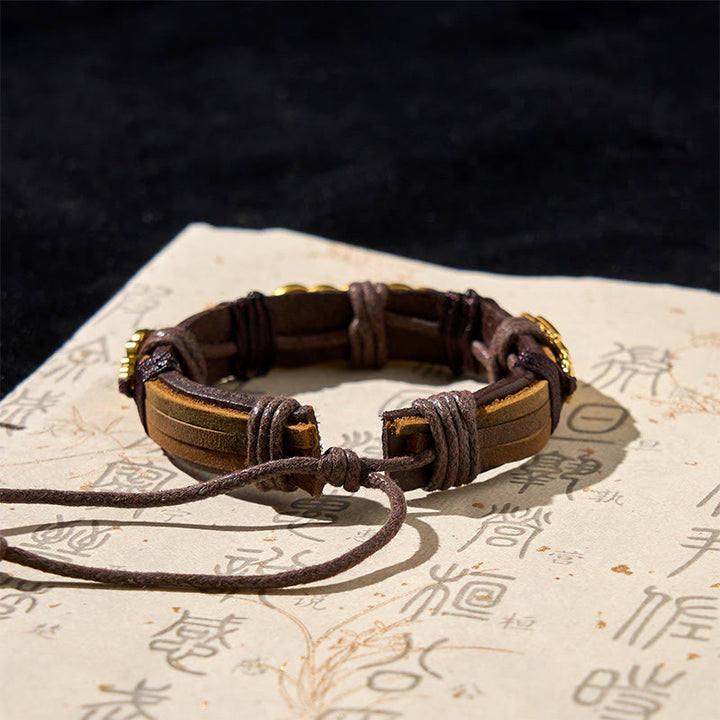 Pulsera de cuerda de cuero con Buddha Stones y monedas de los cinco emperadores Pi Xiu  - image 4