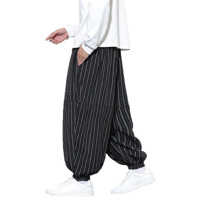 Pantalones de pana estilo harén para hombre con cordón y bolsillos, estampado de rayas otoñales y Buddha Stones - image 16