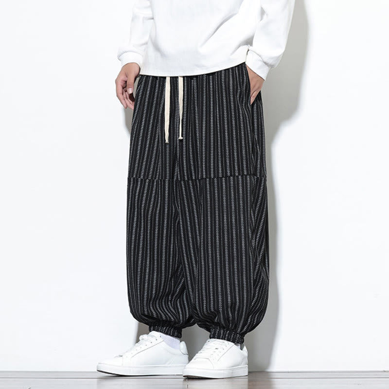 Pantalones de pana estilo harén para hombre con cordón y bolsillos, estampado de rayas otoñales y Buddha Stones - image 9