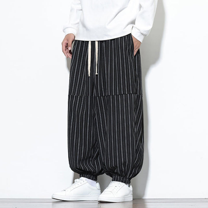 Pantalones de pana estilo harén para hombre con cordón y bolsillos, estampado de rayas otoñales y Buddha Stones - image 9