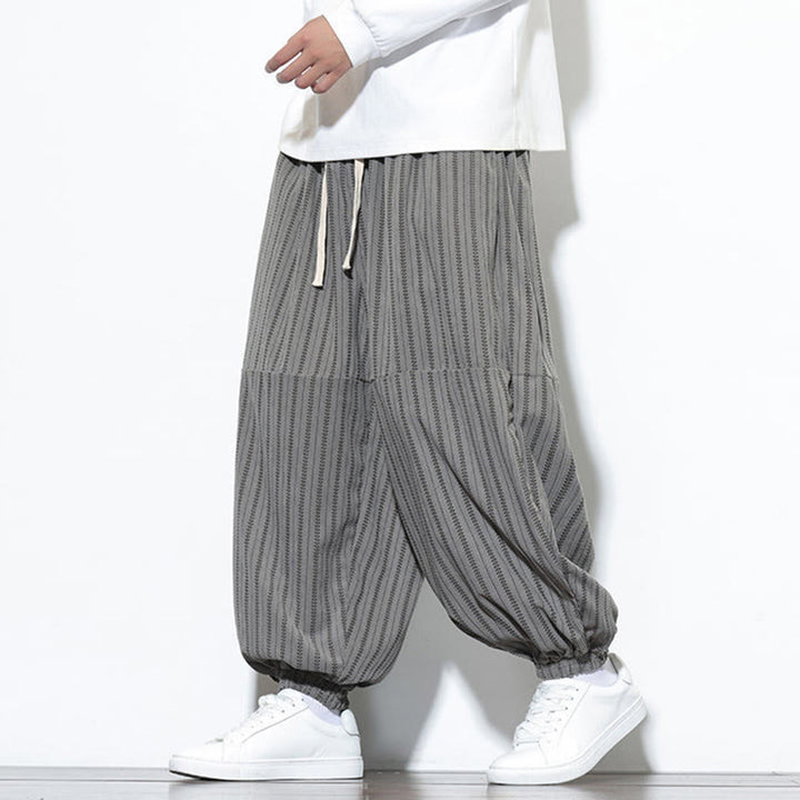 Pantalones de pana estilo harén para hombre con cordón y bolsillos, estampado de rayas otoñales y Buddha Stones - image 36