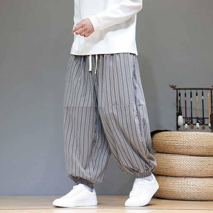 Pantalones de pana estilo harén para hombre con cordón y bolsillos, estampado de rayas otoñales y Buddha Stones - image 43