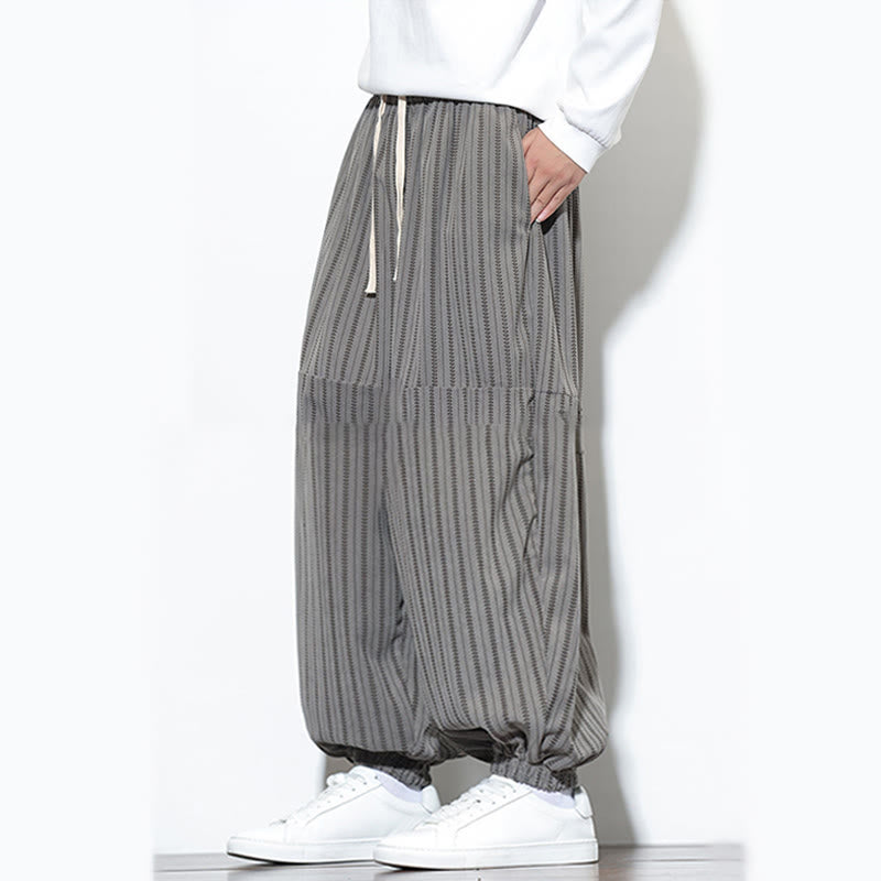 Pantalones de pana estilo harén para hombre con cordón y bolsillos, estampado de rayas otoñales y Buddha Stones - image 34