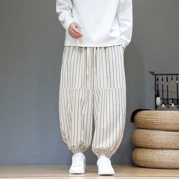 Pantalones de pana estilo harén para hombre con cordón y bolsillos, estampado de rayas otoñales y Buddha Stones - image 25