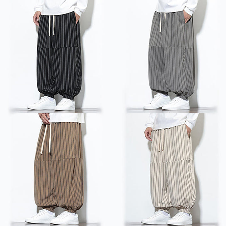 Pantalones de pana estilo harén para hombre con cordón y bolsillos, estampado de rayas otoñales y Buddha Stones - image 71