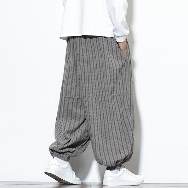 Pantalones de pana estilo harén para hombre con cordón y bolsillos, estampado de rayas otoñales y Buddha Stones - image 35