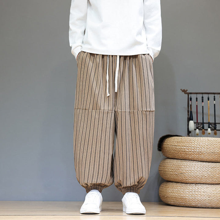 Pantalones de pana estilo harén para hombre con cordón y bolsillos, estampado de rayas otoñales y Buddha Stones - image 62