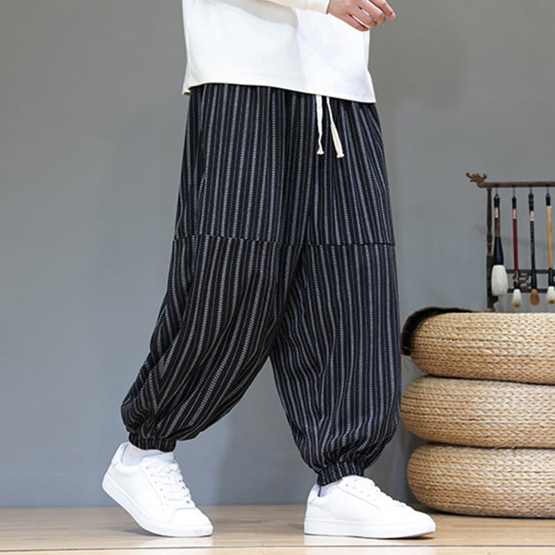 Pantalones de pana estilo harén para hombre con cordón y bolsillos, estampado de rayas otoñales y Buddha Stones - image 2