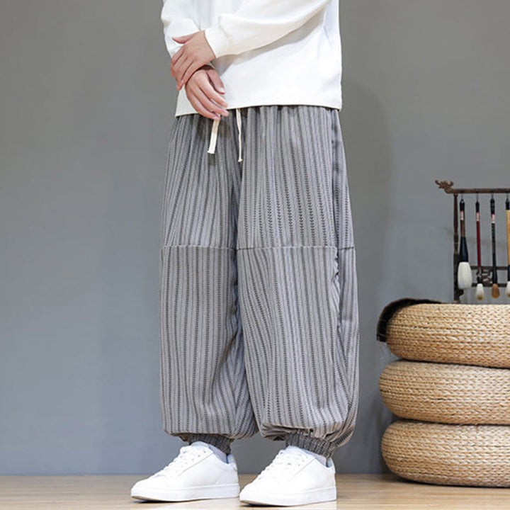 Pantalones de pana estilo harén para hombre con cordón y bolsillos, estampado de rayas otoñales y Buddha Stones - image 45