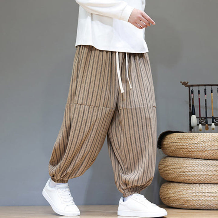 Pantalones de pana estilo harén para hombre con cordón y bolsillos, estampado de rayas otoñales y Buddha Stones - image 64