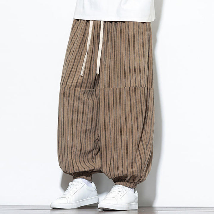 Pantalones de pana estilo harén para hombre con cordón y bolsillos, estampado de rayas otoñales y Buddha Stones - image 60