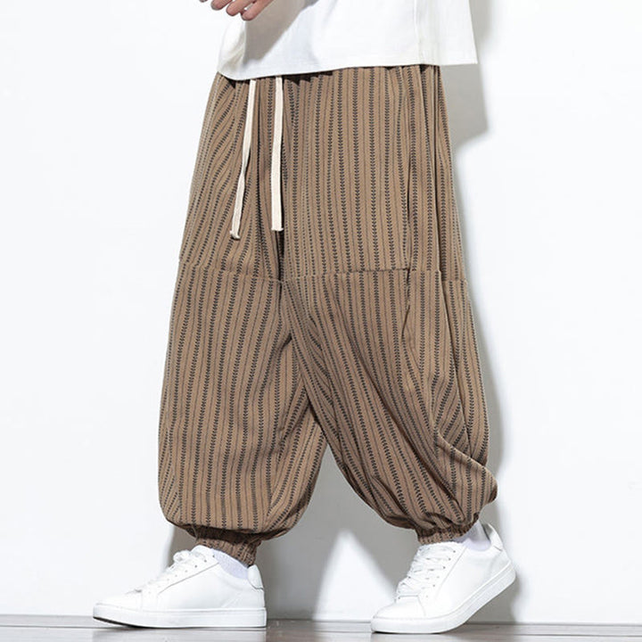 Pantalones de pana estilo harén para hombre con cordón y bolsillos, estampado de rayas otoñales y Buddha Stones - image 55