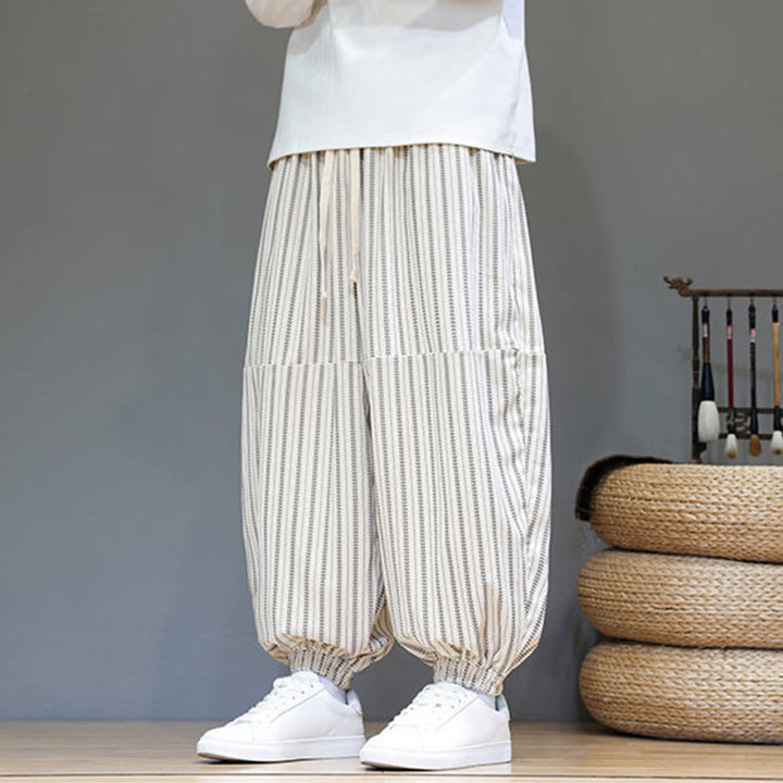 Pantalones de pana estilo harén para hombre con cordón y bolsillos, estampado de rayas otoñales y Buddha Stones - image 28