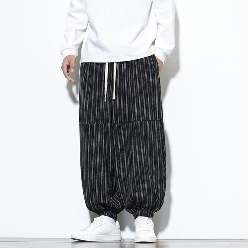 Pantalones de pana estilo harén para hombre con cordón y bolsillos, estampado de rayas otoñales y Buddha Stones - image 11