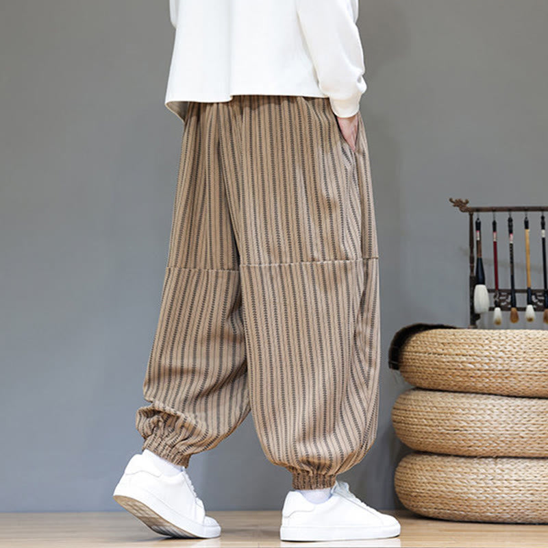 Pantalones de pana estilo harén para hombre con cordón y bolsillos, estampado de rayas otoñales y Buddha Stones - image 68