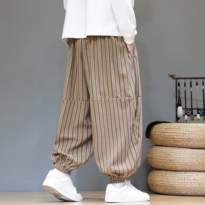 Pantalones de pana estilo harén para hombre con cordón y bolsillos, estampado de rayas otoñales y Buddha Stones - image 68