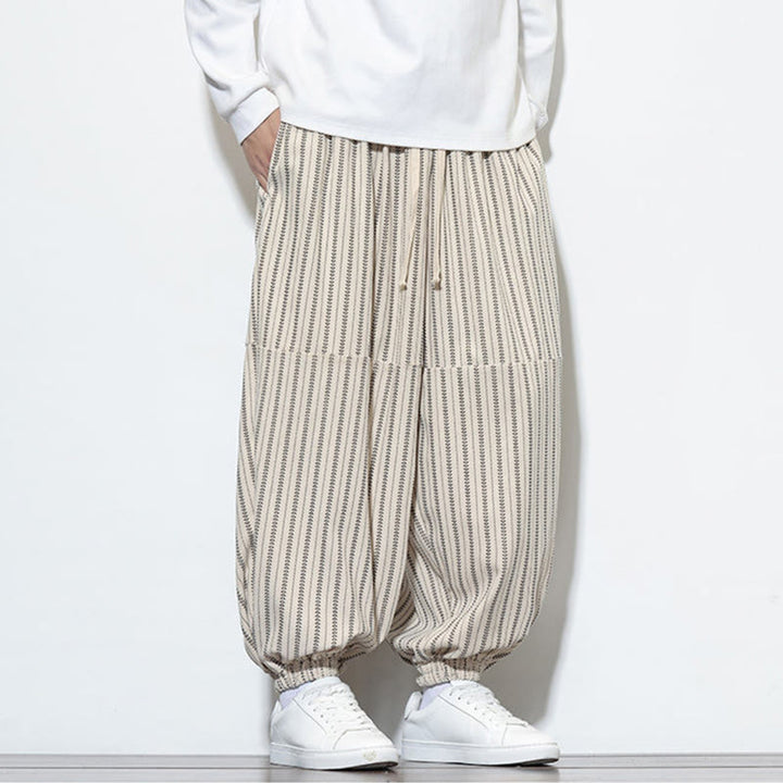 Pantalones de pana estilo harén para hombre con cordón y bolsillos, estampado de rayas otoñales y Buddha Stones - image 22