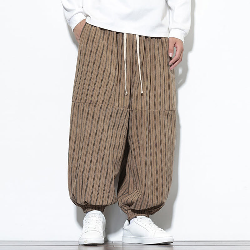 Pantalones de pana estilo harén para hombre con cordón y bolsillos, estampado de rayas otoñales y Buddha Stones - image 57