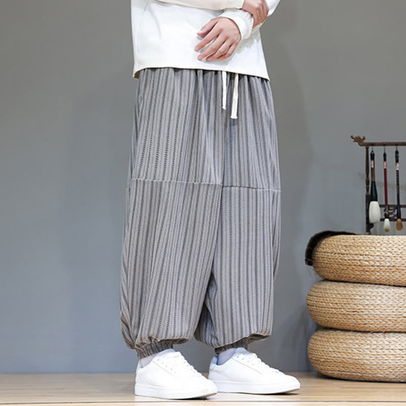 Pantalones de pana estilo harén para hombre con cordón y bolsillos, estampado de rayas otoñales y Buddha Stones - image 46