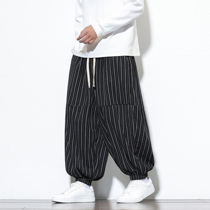 Pantalones de pana estilo harén para hombre con cordón y bolsillos, estampado de rayas otoñales y Buddha Stones - image 10