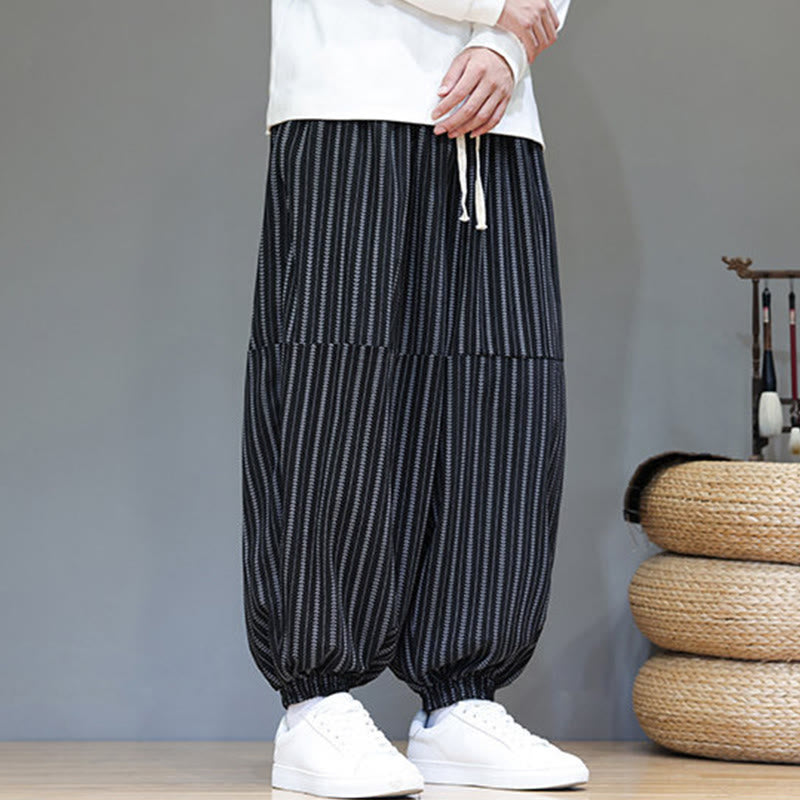 Pantalones de pana estilo harén para hombre con cordón y bolsillos, estampado de rayas otoñales y Buddha Stones - image 4