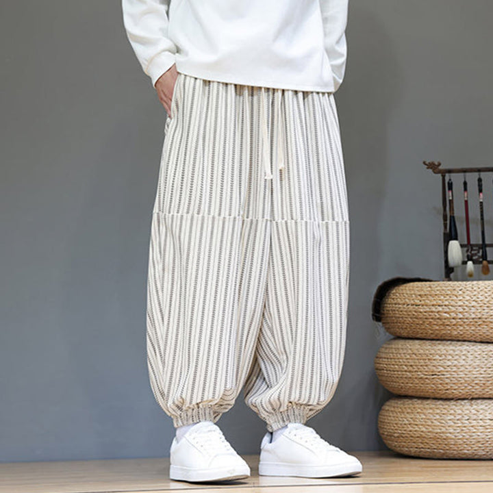 Pantalones de pana estilo harén para hombre con cordón y bolsillos, estampado de rayas otoñales y Buddha Stones - image 29