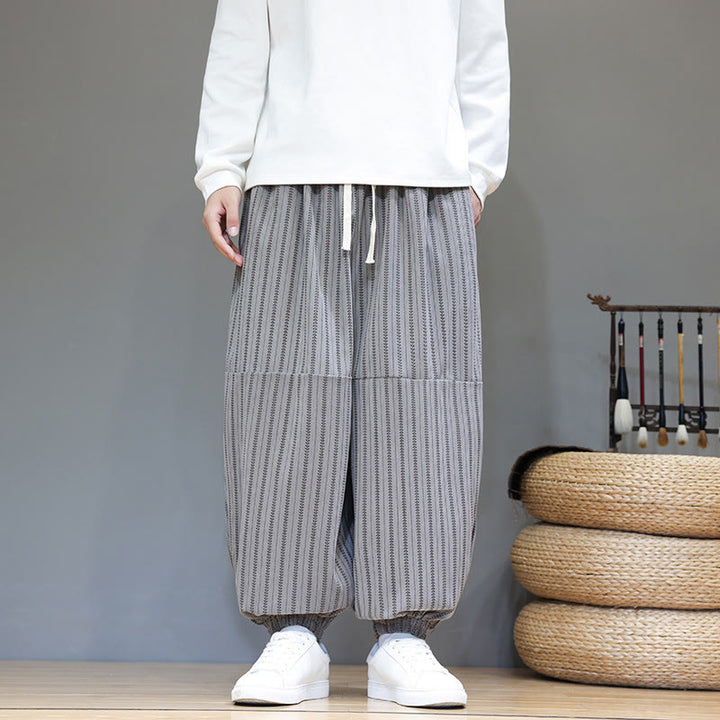Pantalones de pana estilo harén para hombre con cordón y bolsillos, estampado de rayas otoñales y Buddha Stones - image 42