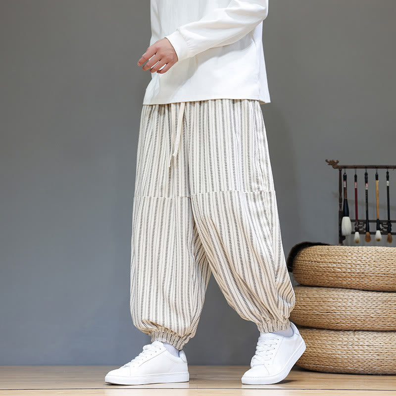 Pantalones de pana estilo harén para hombre con cordón y bolsillos, estampado de rayas otoñales y Buddha Stones - image 26