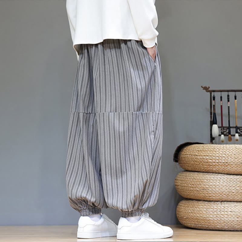 Pantalones de pana estilo harén para hombre con cordón y bolsillos, estampado de rayas otoñales y Buddha Stones - image 48