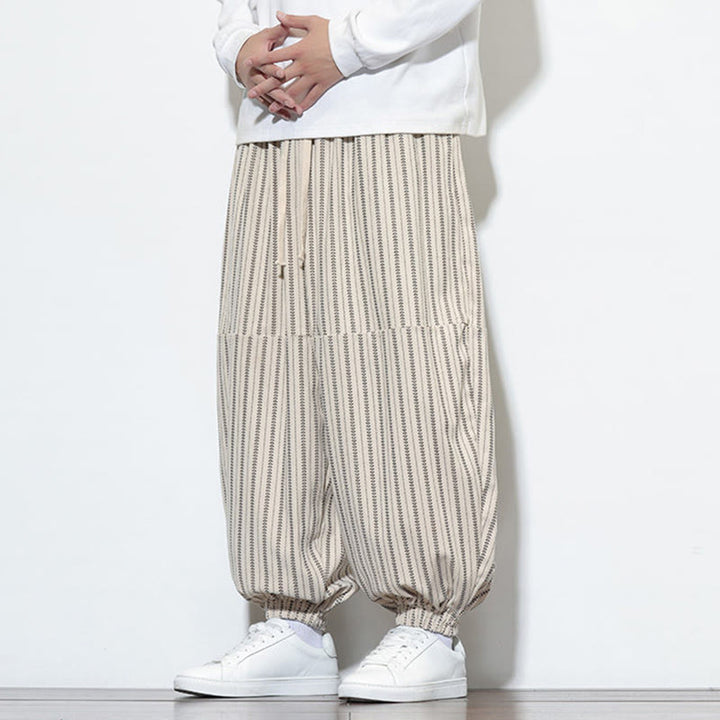Pantalones de pana estilo harén para hombre con cordón y bolsillos, estampado de rayas otoñales y Buddha Stones - image 23