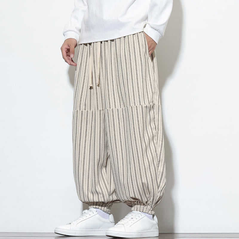 Pantalones de pana estilo harén para hombre con cordón y bolsillos, estampado de rayas otoñales y Buddha Stones - image 20