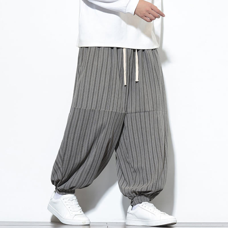 Pantalones de pana estilo harén para hombre con cordón y bolsillos, estampado de rayas otoñales y Buddha Stones - image 37