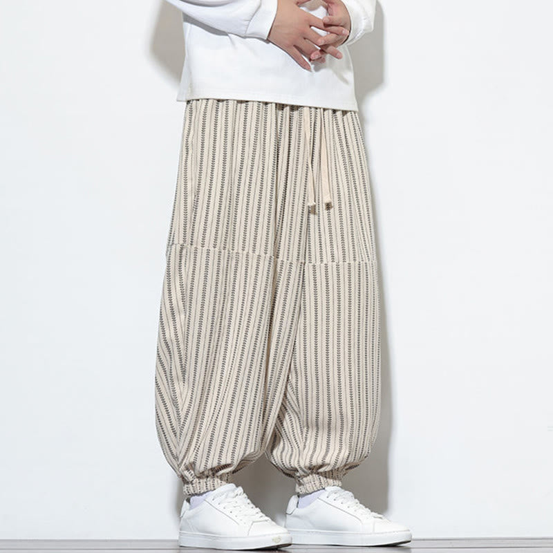 Pantalones de pana estilo harén para hombre con cordón y bolsillos, estampado de rayas otoñales y Buddha Stones - image 24