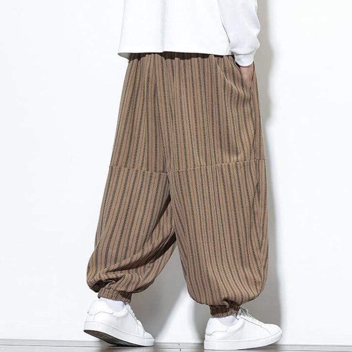 Pantalones de pana estilo harén para hombre con cordón y bolsillos, estampado de rayas otoñales y Buddha Stones - image 61