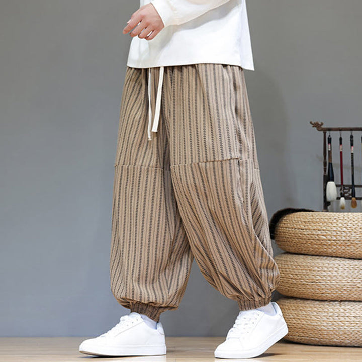 Pantalones de pana estilo harén para hombre con cordón y bolsillos, estampado de rayas otoñales y Buddha Stones - image 63