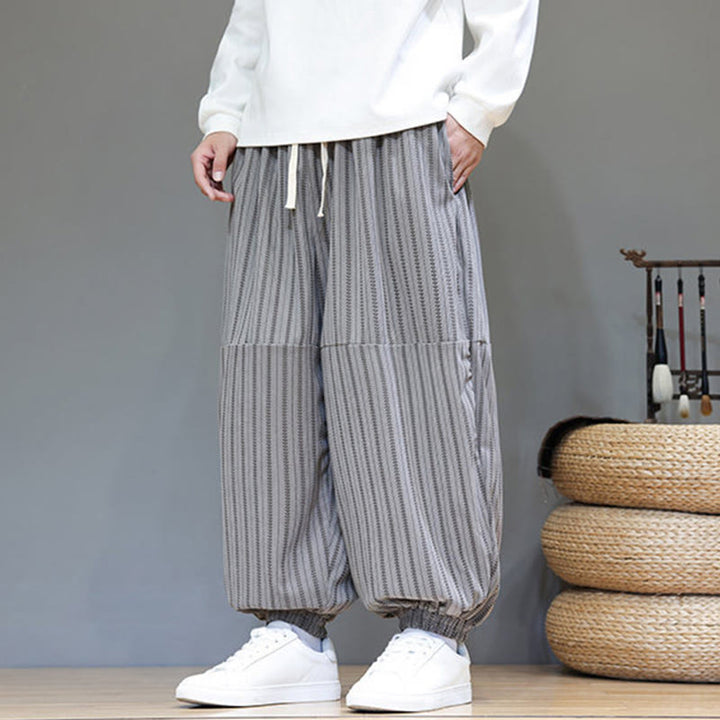 Pantalones de pana estilo harén para hombre con cordón y bolsillos, estampado de rayas otoñales y Buddha Stones - image 47