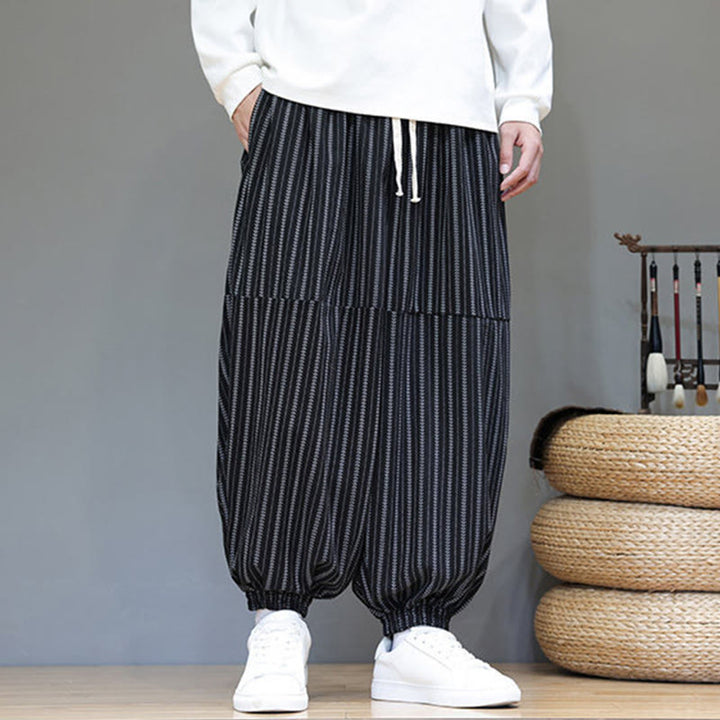 Pantalones de pana estilo harén para hombre con cordón y bolsillos, estampado de rayas otoñales y Buddha Stones - image 7