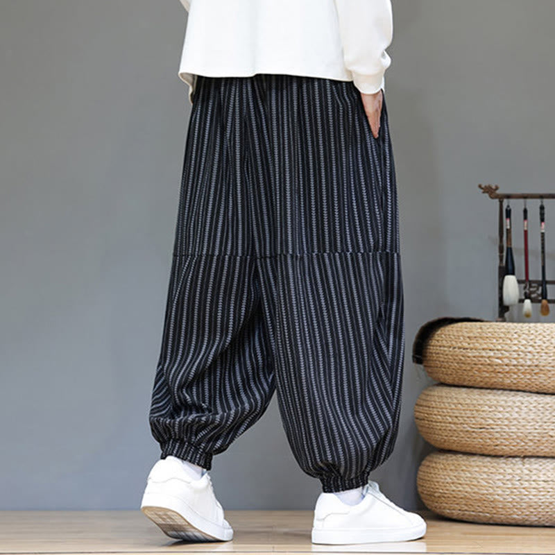 Pantalones de pana estilo harén para hombre con cordón y bolsillos, estampado de rayas otoñales y Buddha Stones - image 6