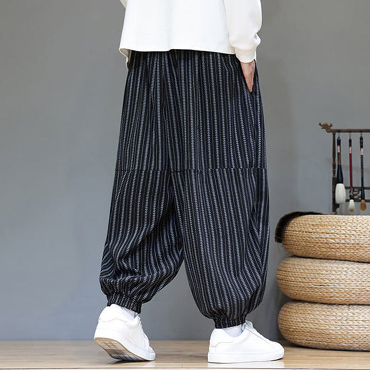 Pantalones de pana estilo harén para hombre con cordón y bolsillos, estampado de rayas otoñales y Buddha Stones - image 6
