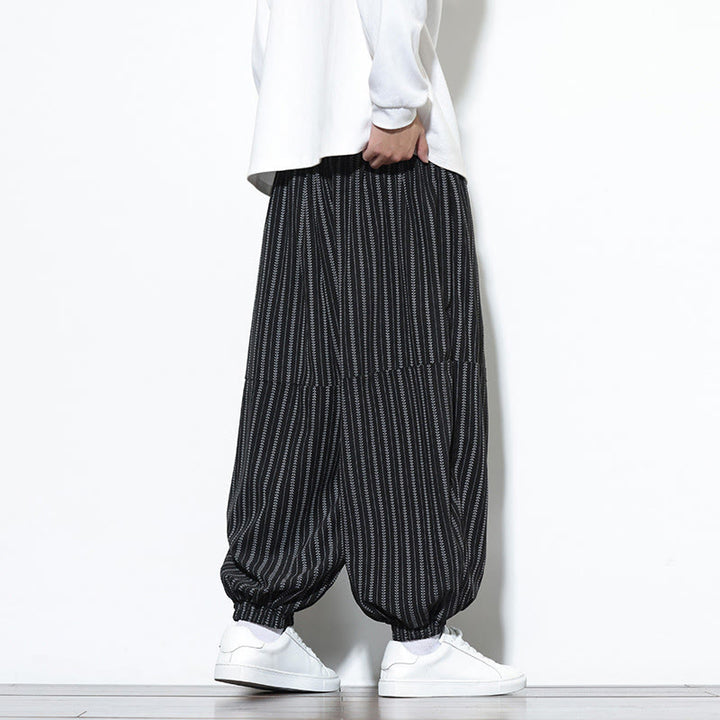 Pantalones de pana estilo harén para hombre con cordón y bolsillos, estampado de rayas otoñales y Buddha Stones - image 13