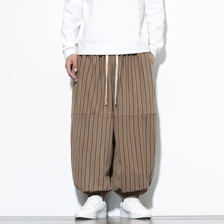 Pantalones de pana estilo harén para hombre con cordón y bolsillos, estampado de rayas otoñales y Buddha Stones - Broncearse - US/UK/AU46, EU56 (5XL) - image 54