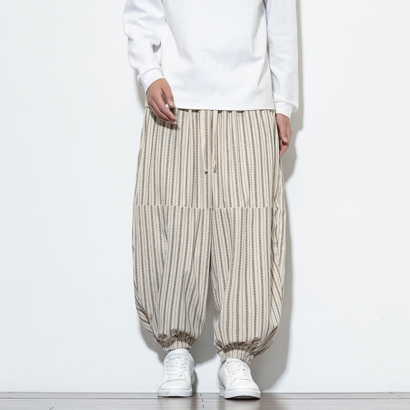 Pantalones de pana estilo harén para hombre con cordón y bolsillos, estampado de rayas otoñales y Buddha Stones - FloralBlanco - US/UK/AU46, EU56 (5XL) - image 17